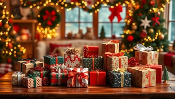 2025 Unique Holiday Gift Guide: festive gifts on decorated table.