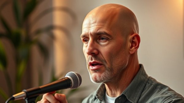 Bald man discussing why your body hurts in the gym in a podcast setting