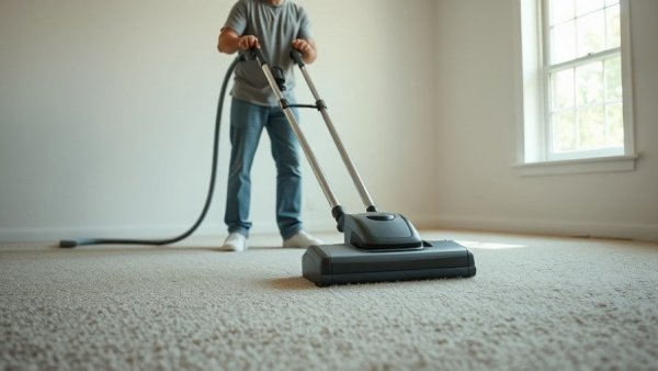 Focused individual using a carpet cleaning machine, illustrating ideal customer profile.