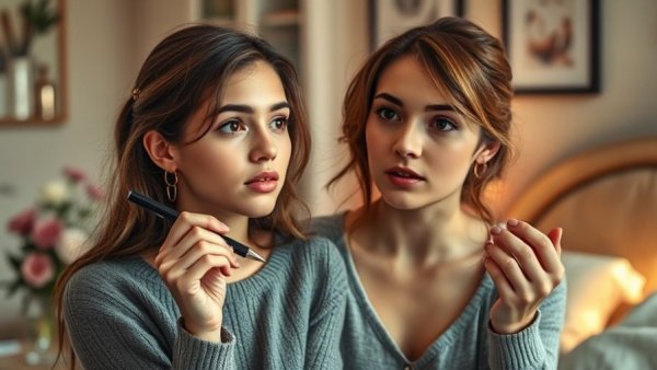 Confident young woman practicing self-reliance skills in a cozy bedroom.