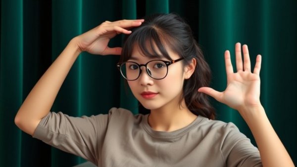 Woman sharing time management tips with hand gestures and glasses.