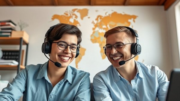 Engaged video call, two people conversing indoors.