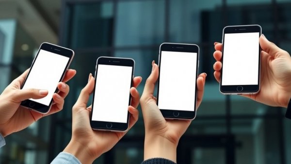 Four hands with phones raised, blank screens representing connection and collaboration, reflecting community acts of kindness.
