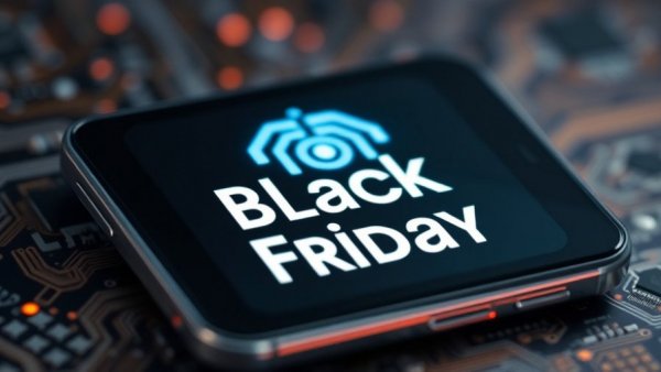 Black Friday online spending on smartphone with AI background.