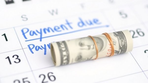 Calendar reminder with payment due note and rolled dollar bill, illustrating Buy Now Pay Later risks on Black Friday.