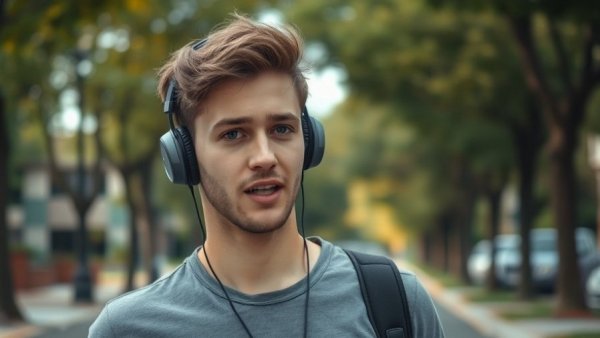 Man outside with headphones talking about LinkedIn comparisons.