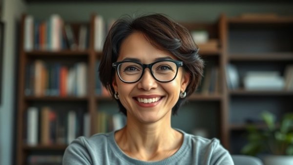 Confident woman discussing raising confident kids, TED talk setting
