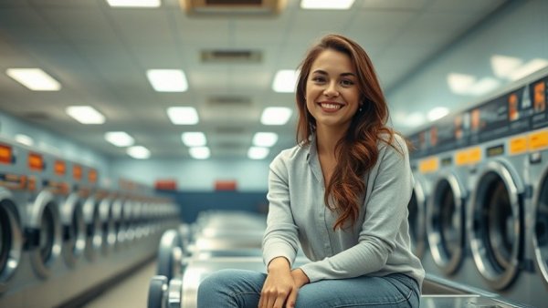 Thriving laundromat business success story with young owner.