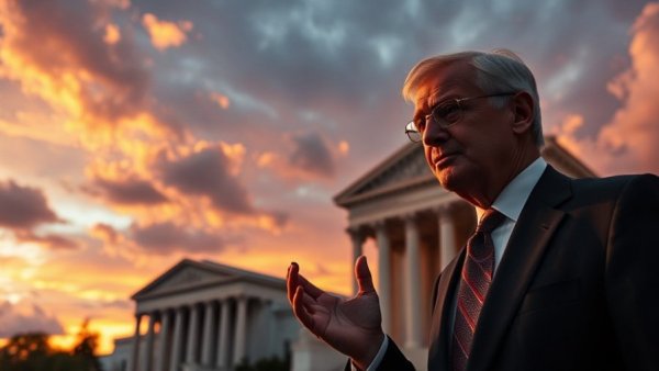 Supreme Court Gun Rights: Man gesturing in front of courthouse at sunset, December 5.