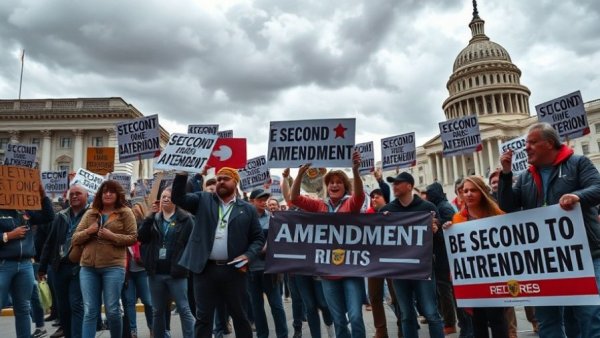 Activists advocating for Second Amendment rights, holding signs in urban area.