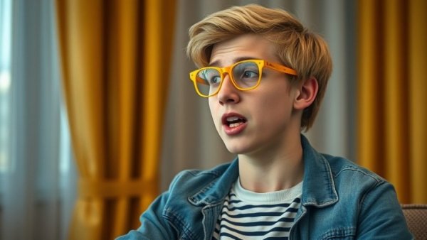 Midjourney Variations speaker with blonde hair and glasses.