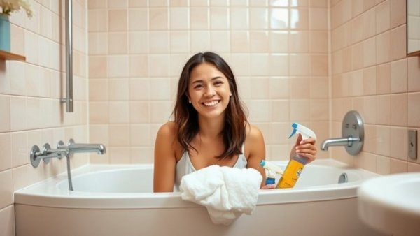 Cleaning hacks demonstration in a bathroom for overnight results