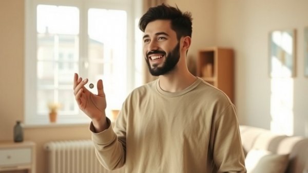 Person expressing gratitude by giving from the heart in a pastel room.