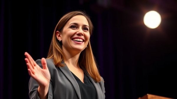 Confident woman on stage discussing nightlife planning strategies.