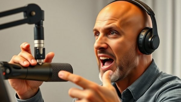 Bald man speaking passionately in a podcast studio about hard truths.