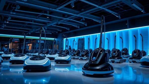 Selecting the best robot vacuum for your home in a showroom display.