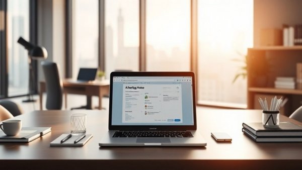 Modern desk with laptop displaying AI tools for meeting notes.
