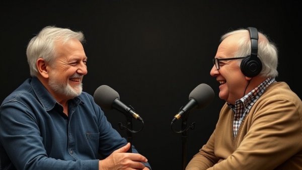 Two men discussing values for goal setting on a podcast.