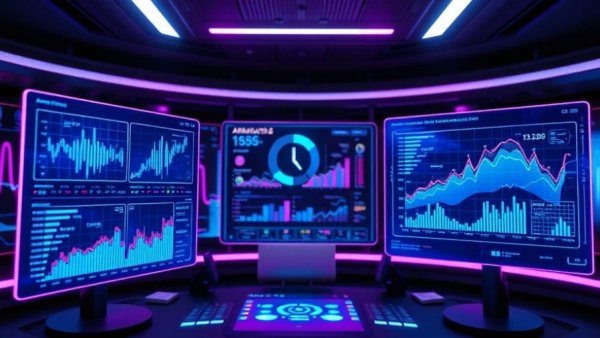 Futuristic AI marketing strategies interface in 2025 displaying analytics.