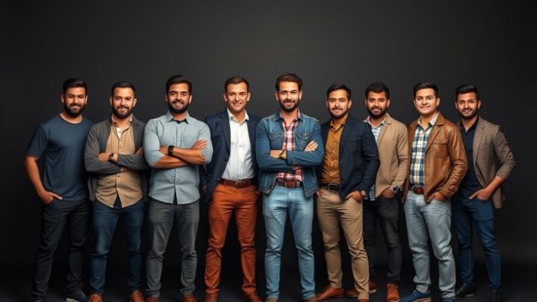 Diverse group of role models for men in 2025, confident poses.