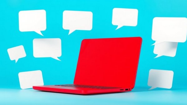 Red laptop with speech bubbles for cold outreach targeting.