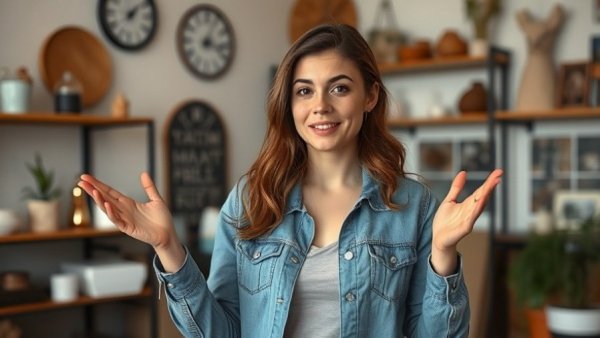 Casual woman explaining how to fix a clogged shower head indoors