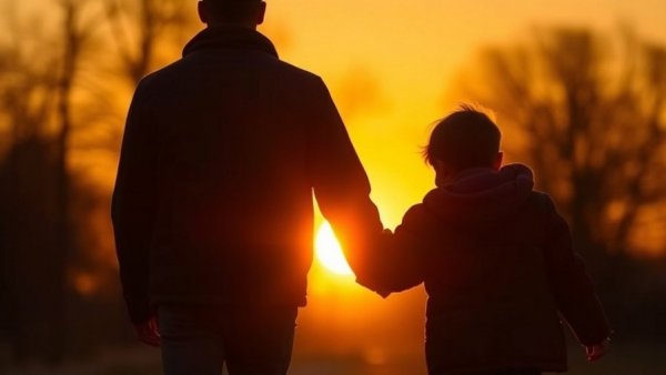 Guarding your mind and heart theme with father and child at sunset.