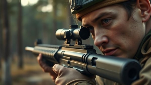 Viral Shorts Dynamics: Tactical scene with person aiming rifle outdoors.