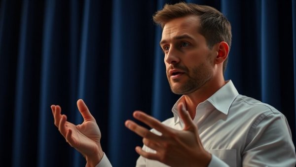 Man explaining concepts in a discussion setting.