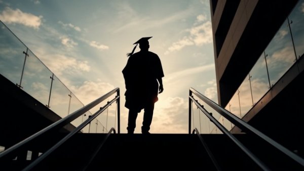 Silhouette of graduate at top of stairs, symbolizing SAVE student loan repayment plan.