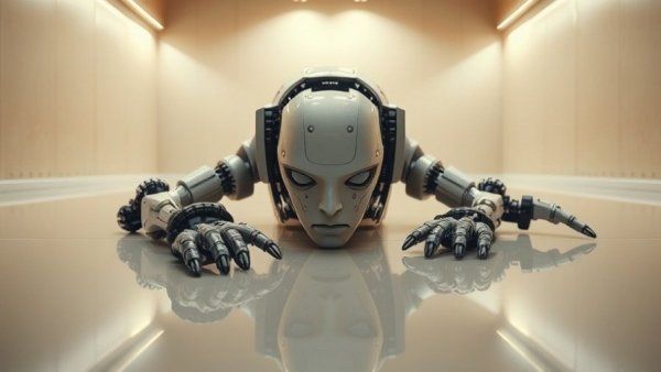 Surreal robotic creature resting, capturing Meta's year of intensity.