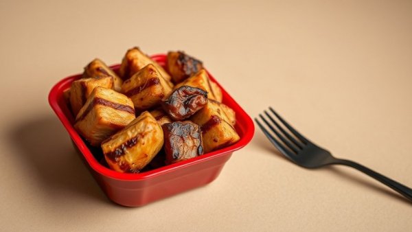 Chipotle high protein menu dish with seasoned chicken in red cup.