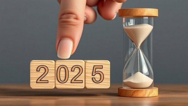 Transition from 2025 to 2026 with hourglass symbolizing time change.