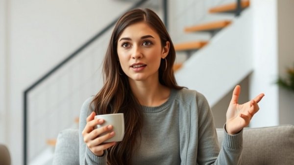 Young woman discussing micro resolutions for a better life indoors.