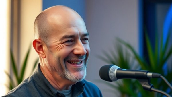 Man speaking in a studio with a relaxed expression.