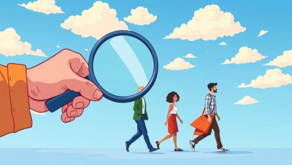 Illustration of modern recruitment strategies with resumes and magnifying glass.