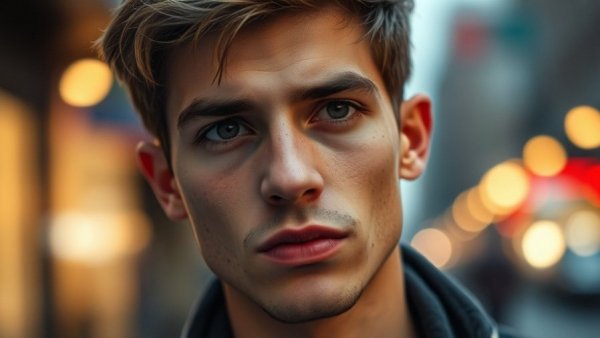 Pensive young man contemplating goals in urban setting.