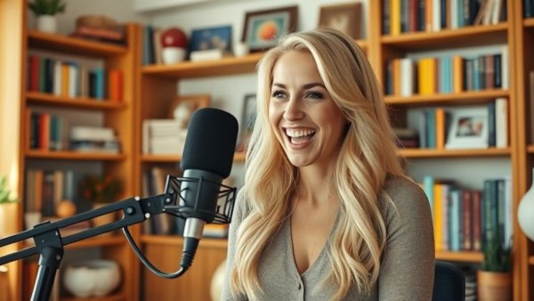 Woman podcasting in cozy home office, discussing New Era of Studio Membership Models.