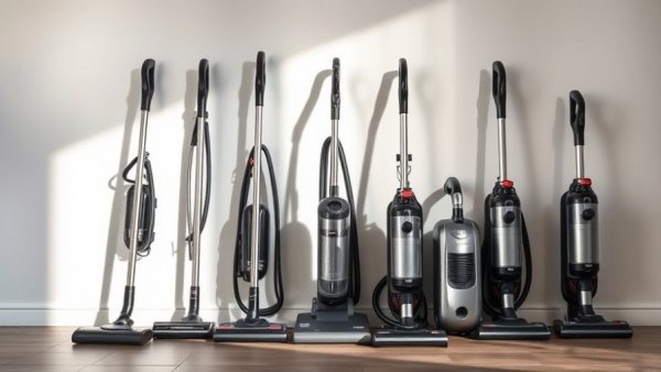 Row of vacuum cleaners to illustrate arm pain Dyson vacuum concept.