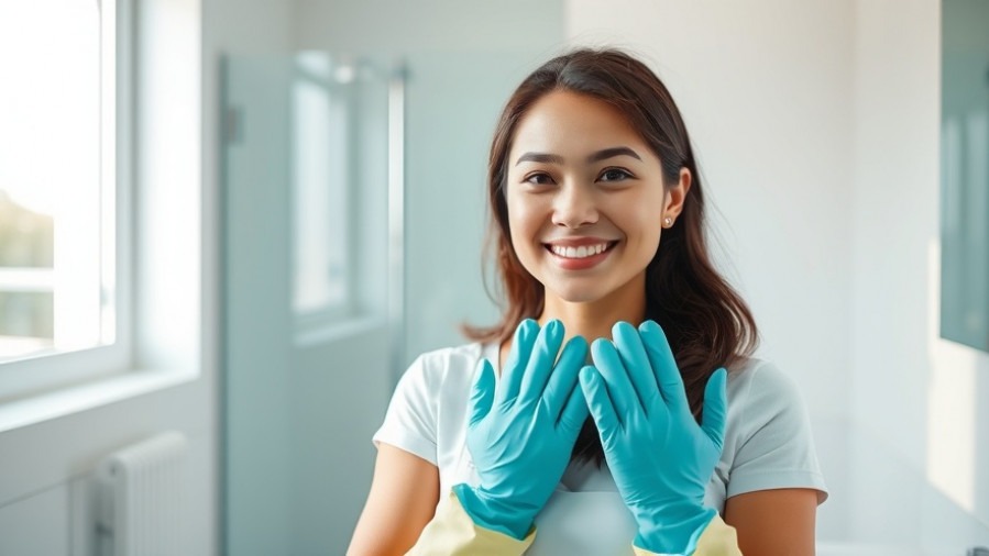 Person cleaning bathroom with gloves for bathroom cleaning checklist.