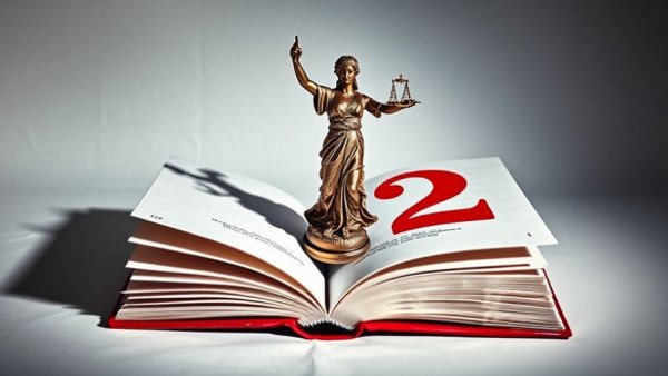 Symbolic image with Lady Justice and red number two on book, challenges to National Firearms Act.