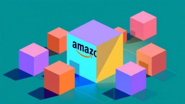 Illustration of Amazon's big box store impact on smaller cubes, symbolizing local businesses.