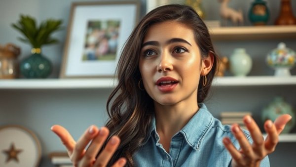 Young woman discussing mold prevention strategies, indoor setting.