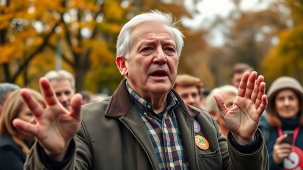 Older man speaks at Virginia gun rights rally, autumn setting.