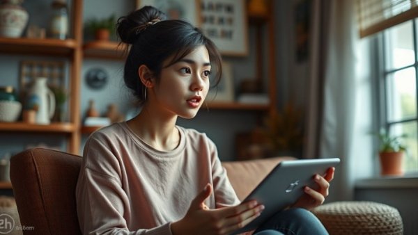 Young woman discussing detergents, find mold fast tips.