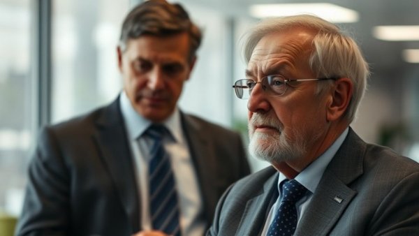 Older man discussing AI factories' impact, indoor setting.