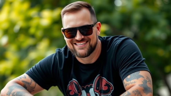 Tattooed man outdoors exuding intensity in modern training.