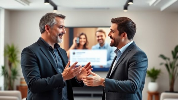 Engaged businessman in office discussing storytelling for sales in remodeling.