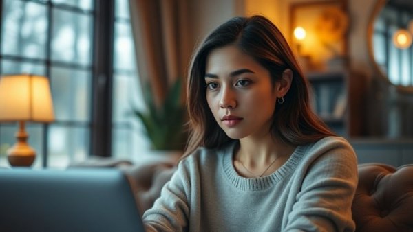 Young woman focused on screen, highlighting importance of human connection.
