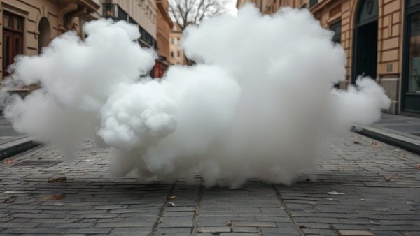 Dense smoke on cobblestone, illustrating how to clean chemical irritants.